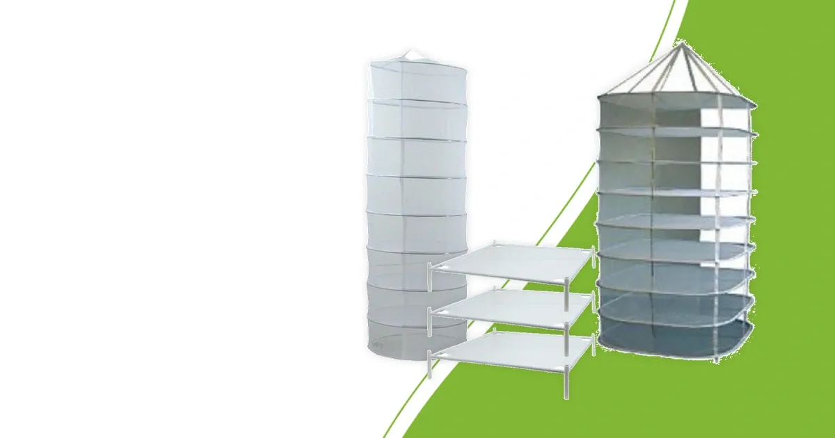 60 cm round drying net, 80 × 80 cm square drying net and stackable 71 × 71 cm drying racks