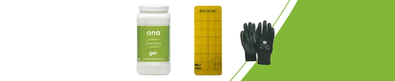 ONA gel, a yellow sticky trap and gloves for the maintenance checklist