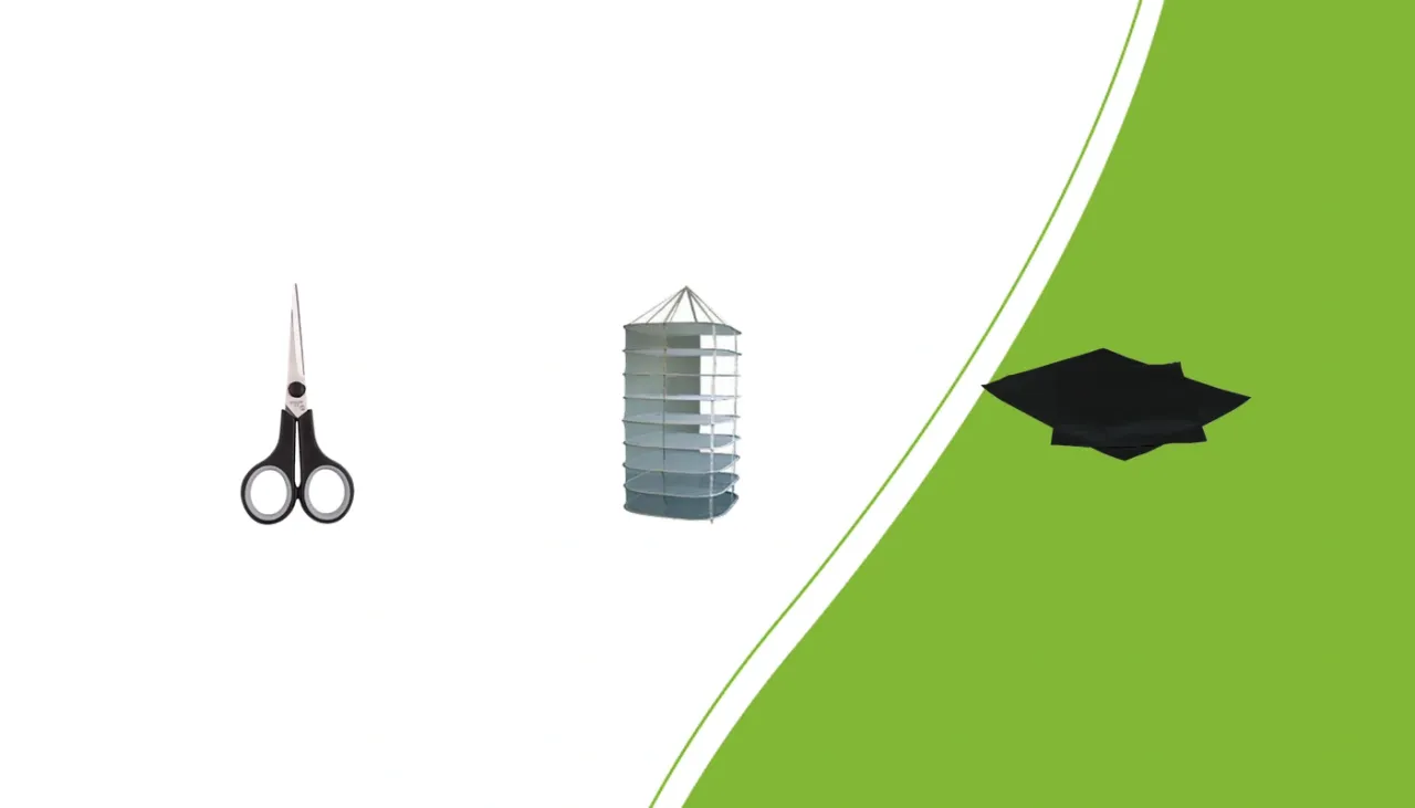Softgrip scissors, drying net and heat-seal bag for separate work stages
