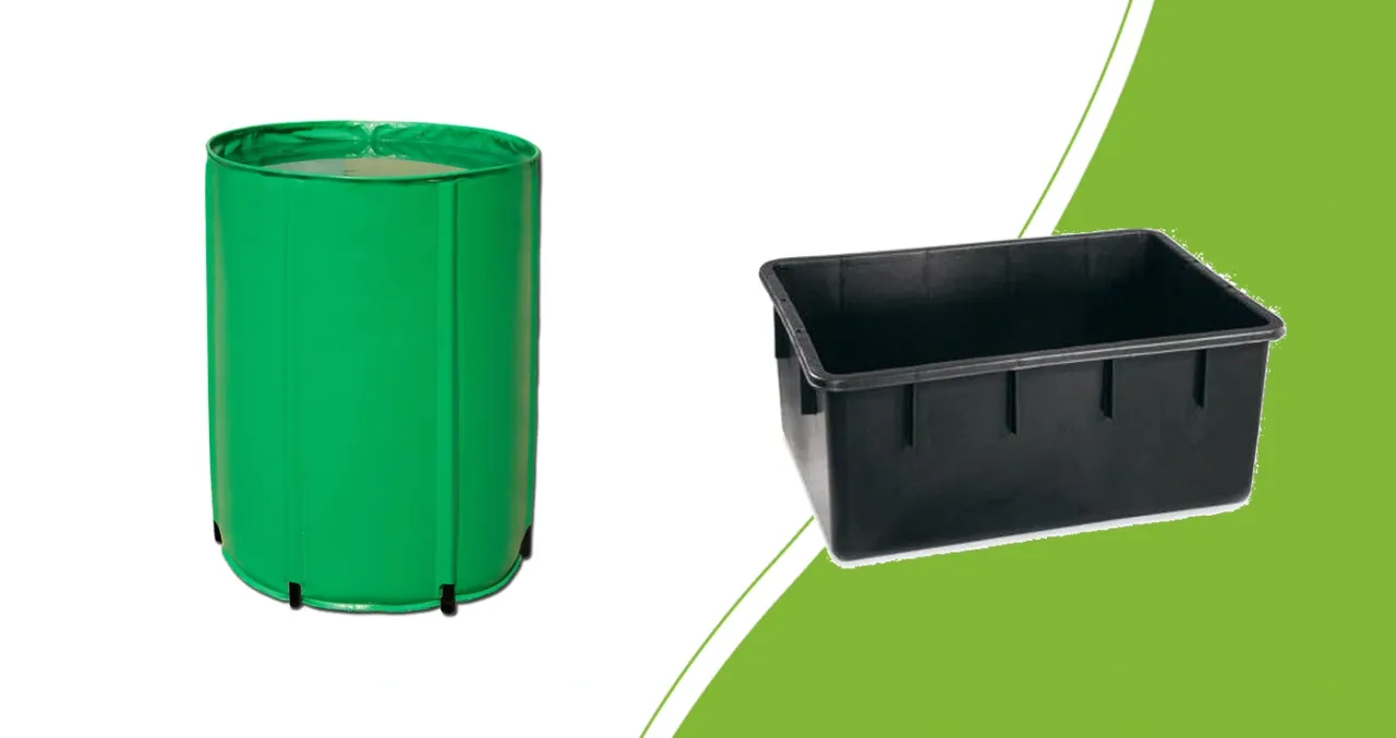 Collapsible Aquaking tank and rigid black rectangular water tank