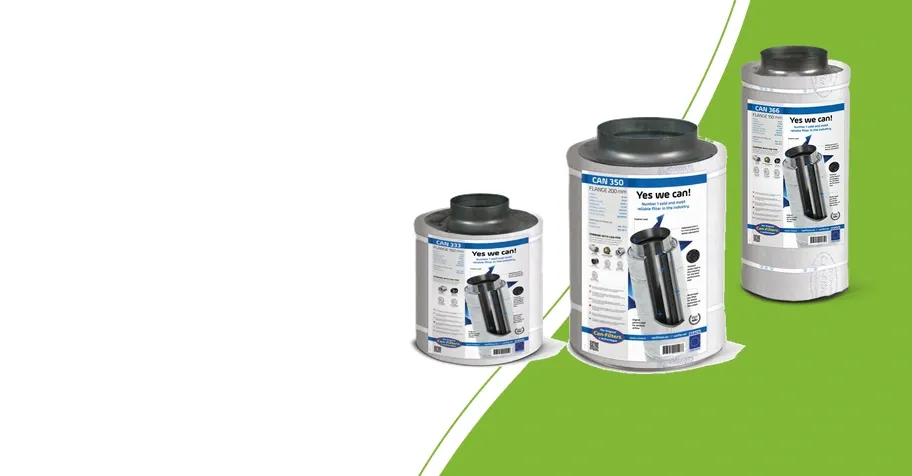 Can Original carbon filters in 33, 50 and 66 cm lengths, showing product labels and connections