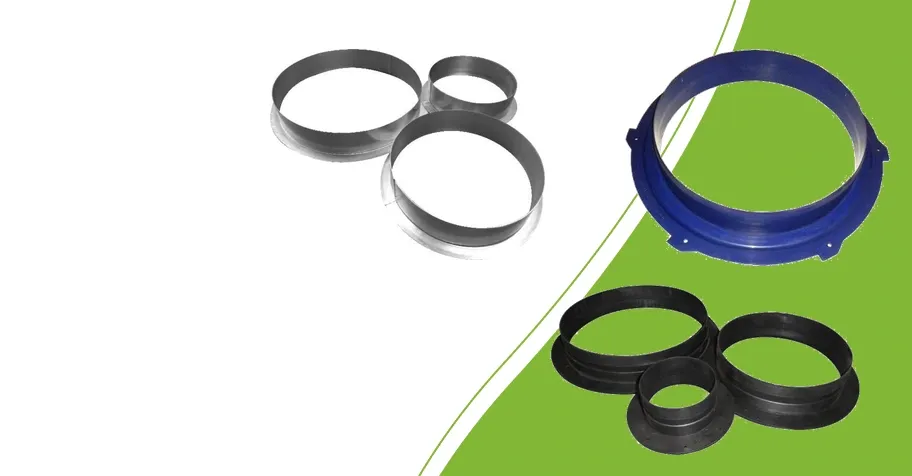 Fertraso ventilation duct flanges, black plastic flanges and a blue Opticlimate Flowflens