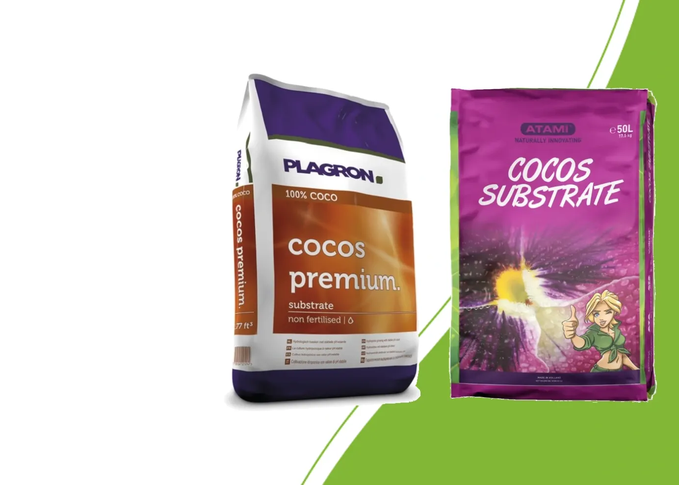 50 litre bags of Plagron Cocos Premium and Atami Cocos Substrate