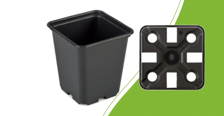 Black square propagation pot with a separate base view and drainage openings