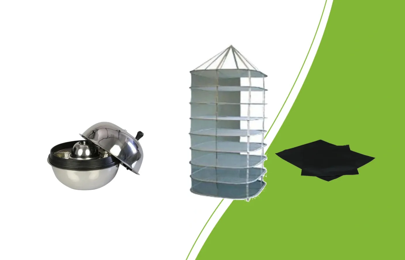 Manual Tumble Trimmer, square Fertraso drying net and aluminium heat-seal bag