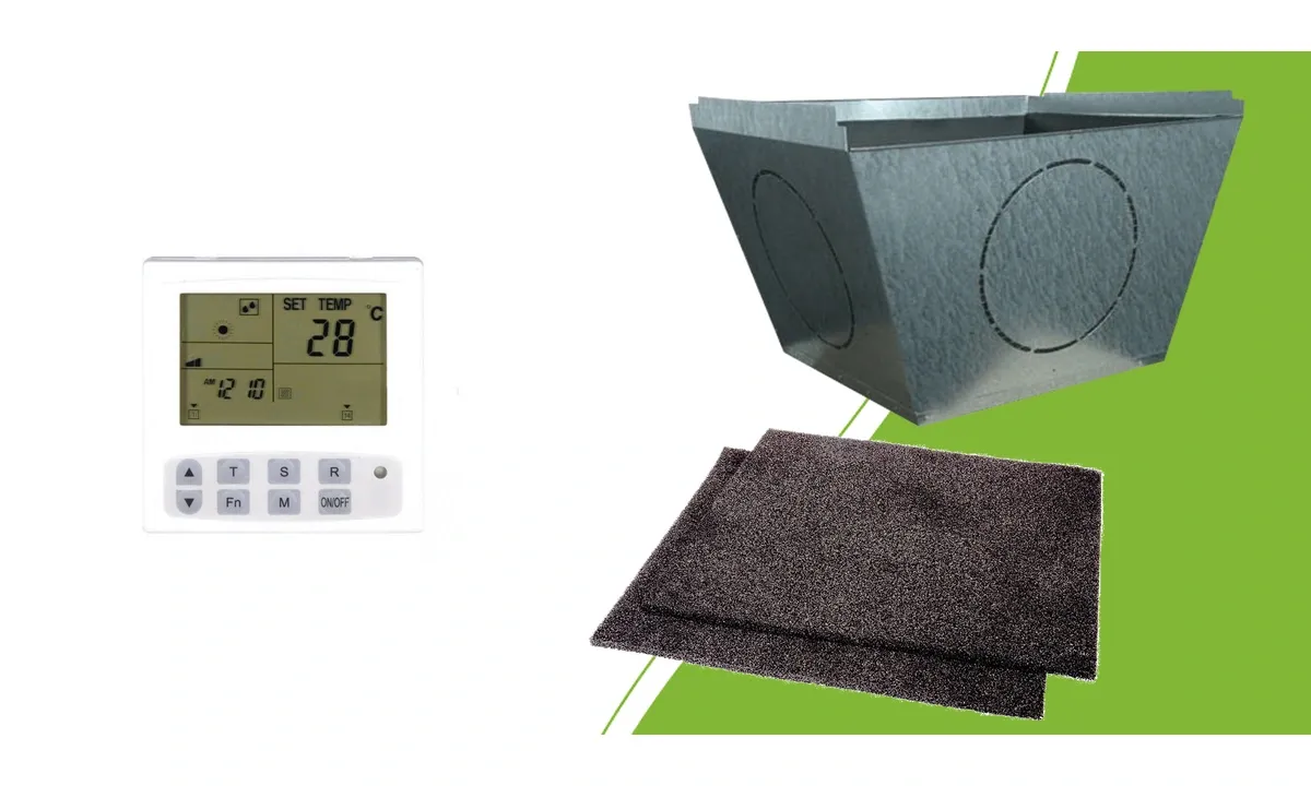 Opticlimate PRO3 remote control, plenum box for 10,000 PRO3 and carbon filters for 10,000 PRO3 as separate parts