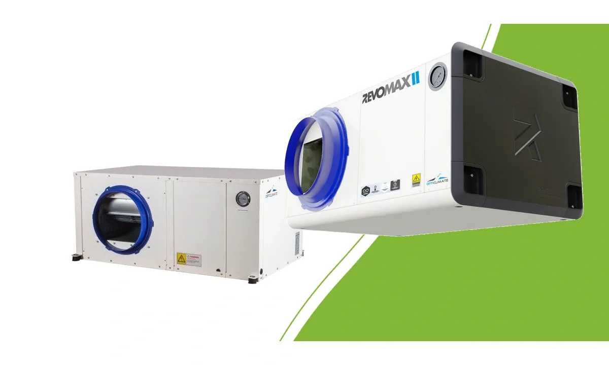 Opticlimate 3500 PRO3 and RevoMax II 10,000 climate units on a green background
