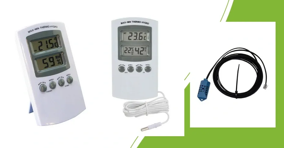 Fertraso digital thermo-hygrometer, external-probe model and DimLux RH sensor