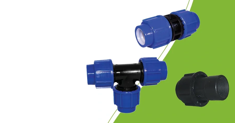 25 mm PE coupling, tee and threaded adaptor
