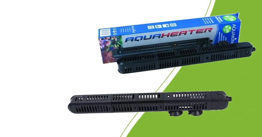 AquaKing HE-500W water tank heater with packaging and a separate view of the heater