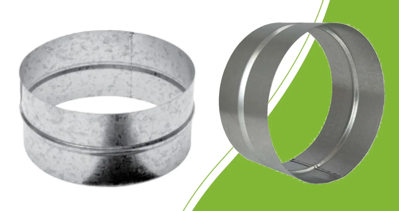 160 mm flexible duct connector on the left and 160 mm fitting connector on the right