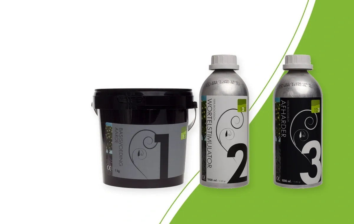 Woma No. 1 Aarde powdered base nutrient, No. 2 root stimulator and No. 3 Afharder