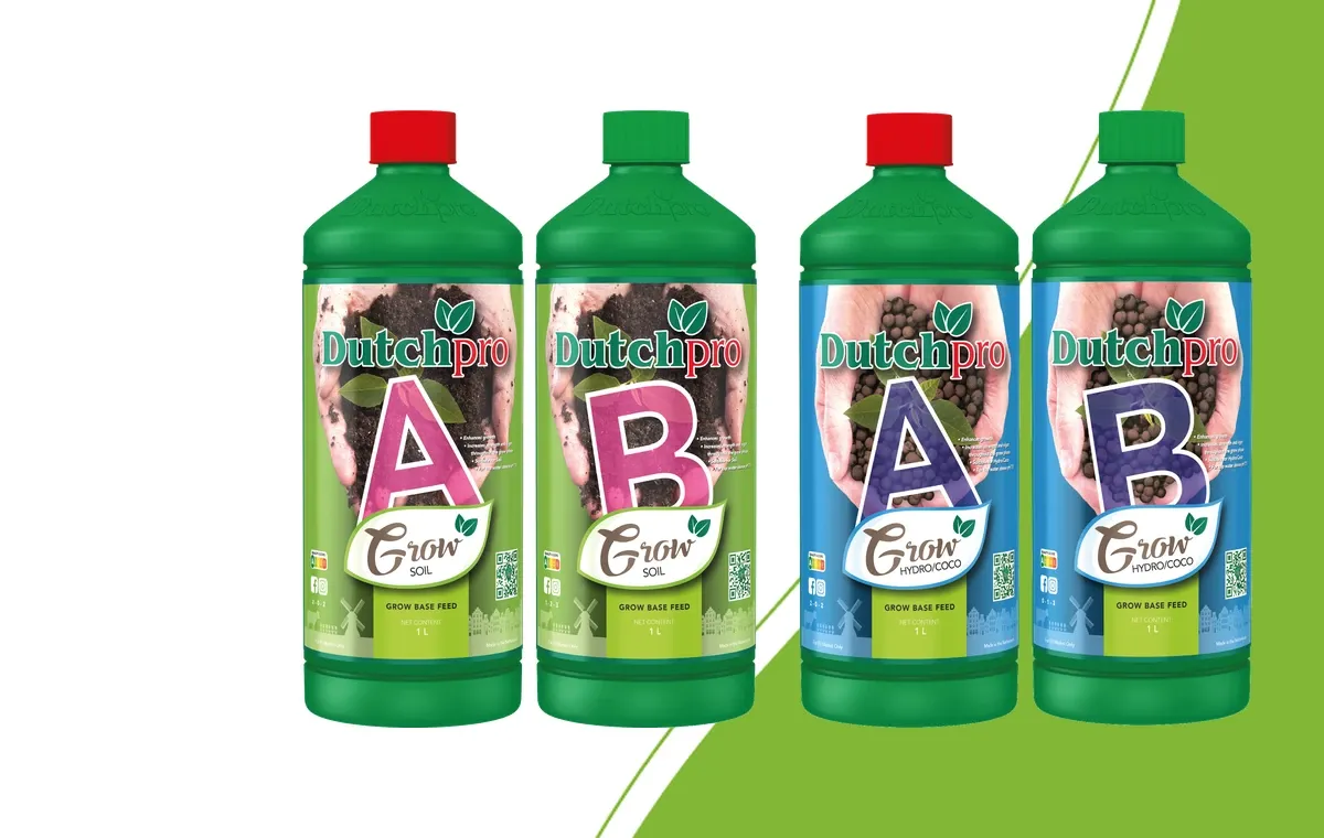 Dutch Pro Soil Grow A and B alongside Hydro/Coco Grow A and B