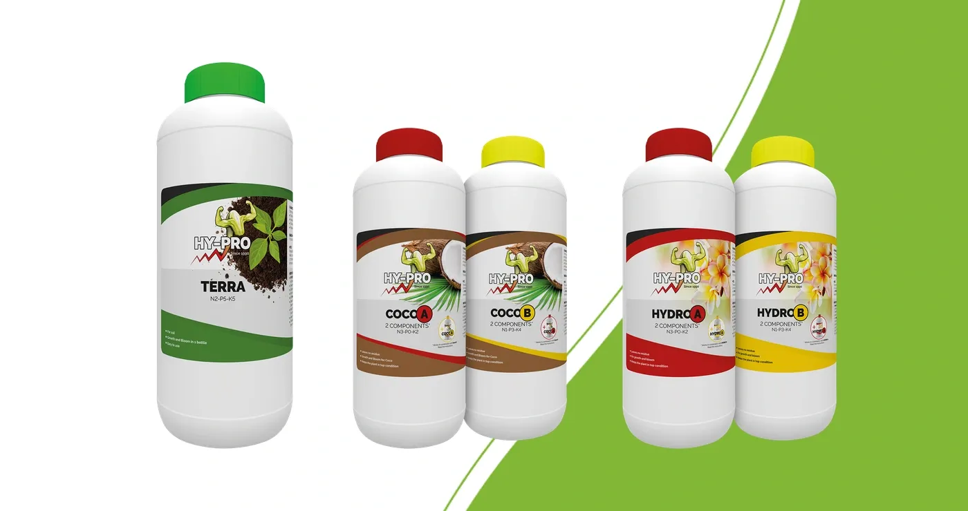 Hy-Pro Terra, Coco A&B and Hydro A&B for three different growing media