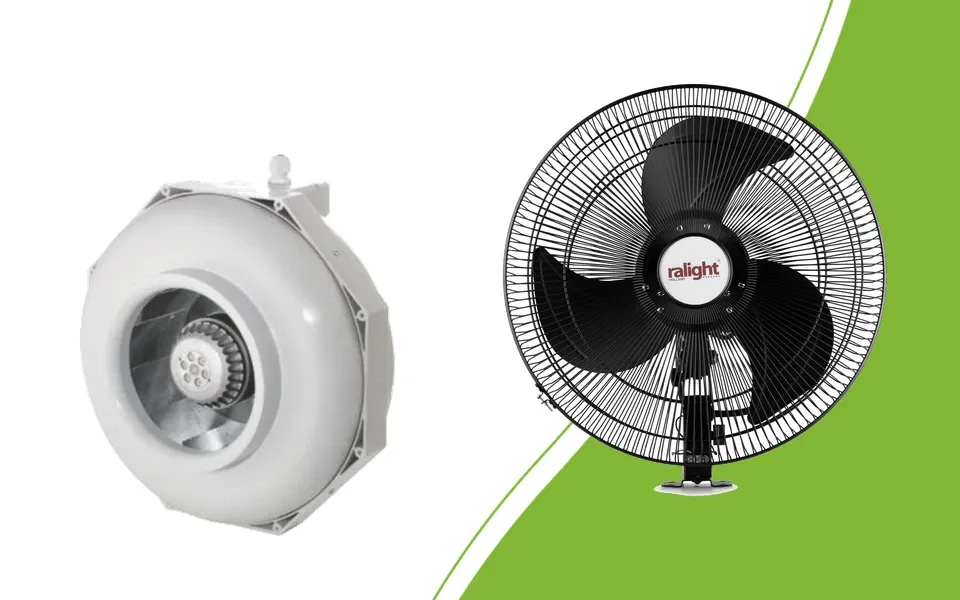 Inline fan and wall fan for different airflow tasks