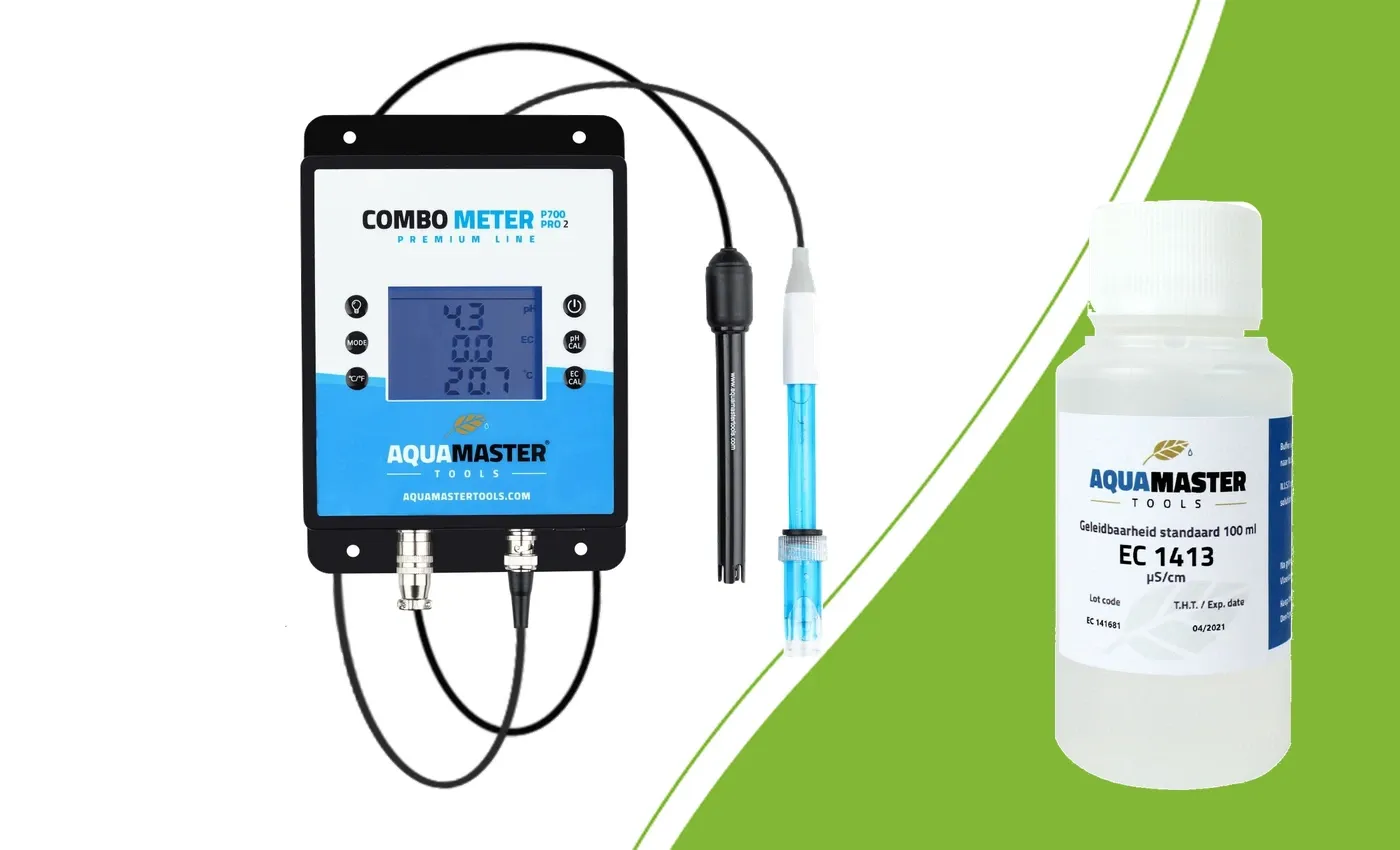 P700 Pro2 combo meter beside EC 1413 reference solution