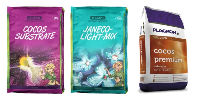 Product selection for Soil & coco coir: Atami | Cocos substraat | zak 50 liter; Atami | Janeco lightmix | zak 50 liter; Plagron | Cocos Premium Substraat | zak 50 liter