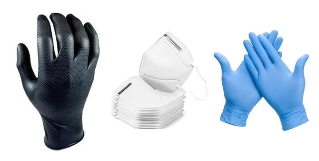 Product selection for Protective clothing: Grippaz Nitril handschoenen maat L; Mondkapjes KN95 (per 6stuks); Nitril handschoen, maat L (100 per doos)