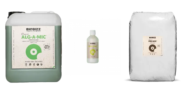 Product selection for BioBizz nutrients: Bio Bizz | Alg-a-Mic | 5ltr; Bio Bizz | Leaf-Coat | 1ltr; Bio Bizz | Pre-mix | 25ltr