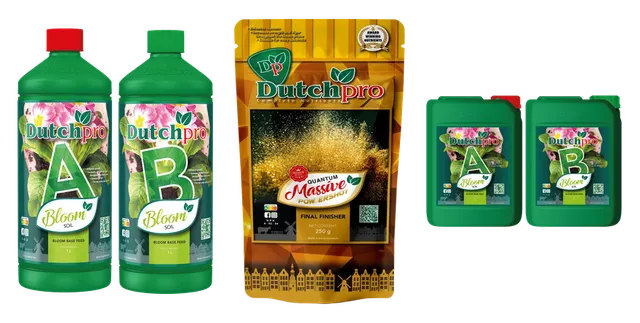 Product selection for Dutch Pro nutrients: Dutch Pro | Aarde/Soil Bloei A&B | Plantenvoeding | 1 ltr; Dutch Pro | Quantum Massive Powder | Bloei booster | 250 gram; Dutch Pro | Aarde/Soil Bloei A&B | Plantenvoeding | 10 ltr