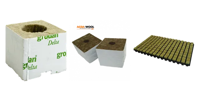 Product selection for Propagation supplies: Grodan | Startblok Groot Gat | 38mm gat | 7,5x7,5x6,5cm | per stuk; Agra Wool | Startblokken | 28mm Gat | 224stuks | 7,5x7,5x6,5cm; Cultilene, steenwolpluggen (150 per tray)