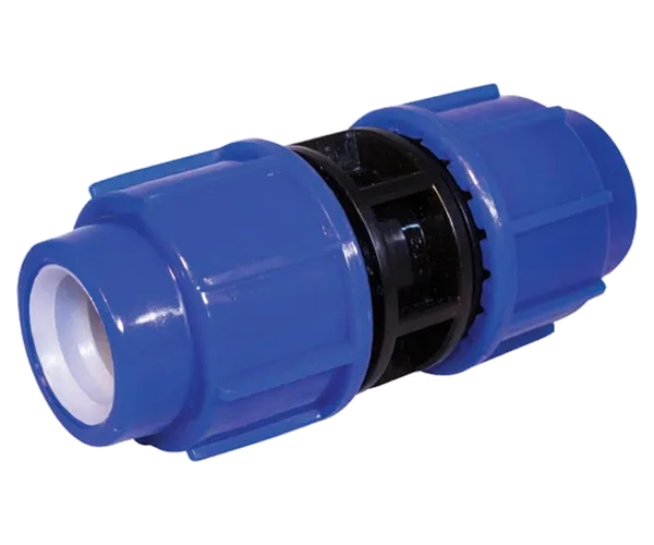 Straight 25 mm PE coupling with blue nuts