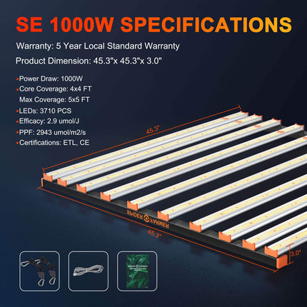 Spider Farmer SE-1000W, 1000W LED kweeklamp